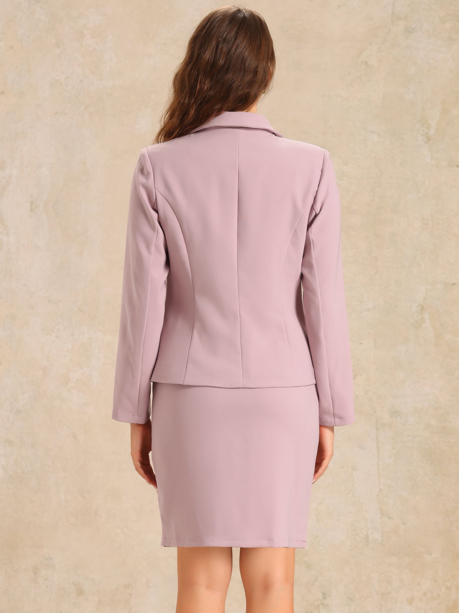 DARING DIVA 2Pcs Women's Business Blazer Pencil Skirt Office Work Set L Grey Pink