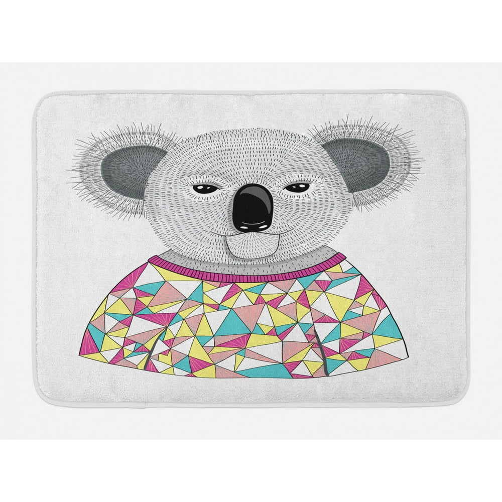 Koala Bath Mat, Hipster Koala with Colorful Polygonal Shirt with ...