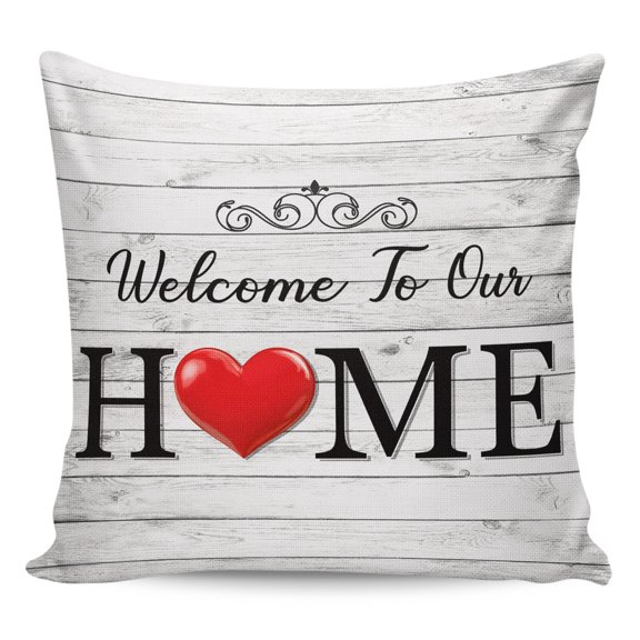 Waterproof Outdoor Throw Pillows with Inserts 18"x18", White Wood Grain Soft Decorative Pillowcases for Couch Bedroom, Red Heart Vintage Farmhouse Country Pillow Covers for Sofa Living Room