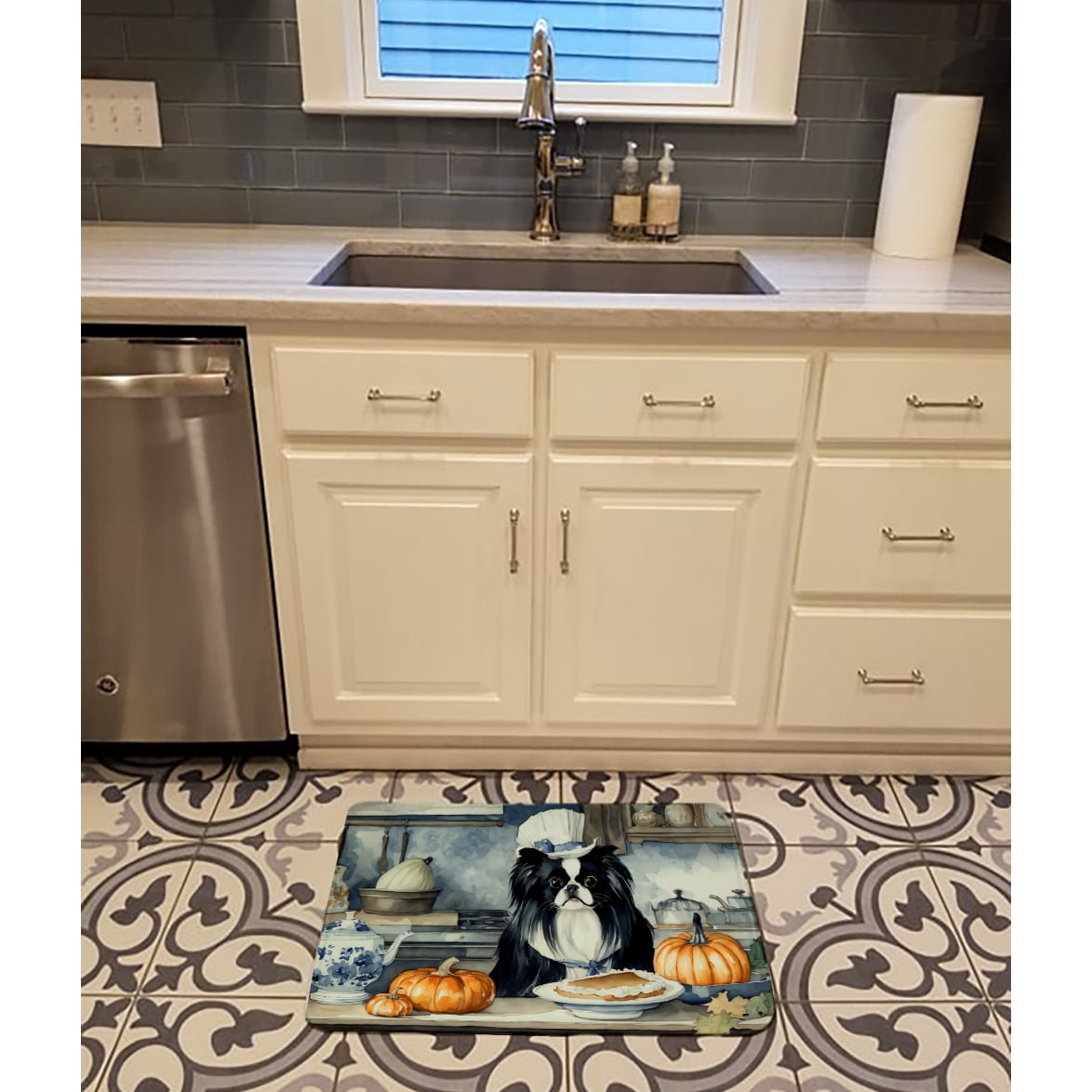 Carolines Treasures DAC1783RUG 19 x 27 in. Unisex Japanese Chin Fall Kitchen Pumpkins Memory Foam Kitchen Mat
