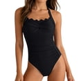 thumbnail image 2 of Guluxicc Women One Piece Tummy Control Swimsuit Halter Scallop Trim Bathing Suits 1 Piece Vintage Ruched Slimming Swimwear, 2 of 6
