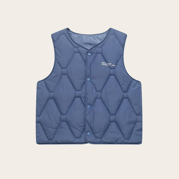 BRGZLK Puffer Vest for Boy Girls Fall Trendy Solid Color V-Neck Button Lightweight Warm Versatile Sleeveless Jacket Blue 7-8 Years