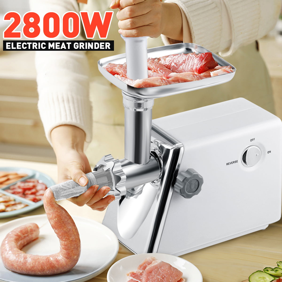 2800W Electric Meat Grinder Machine Sausage Maker Mincer Stuffer Stainless Steel 