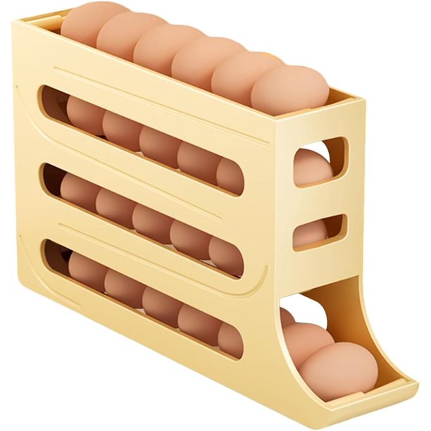 Estante para Almacenamiento de Huevos con Diseño Inclinado de 4 Niveles, Contenedor de 30 Huevos, Organizador Dispensador de Huevos para Refrigerador, Porta Huevos para Refrigerador (Amarillo claro)