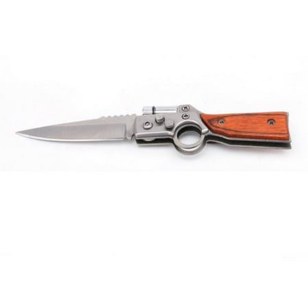 Folding Rifle - Fashionyard Rifle-shaped Folding Pocket Knives Wooden Handle Knives With LED Light