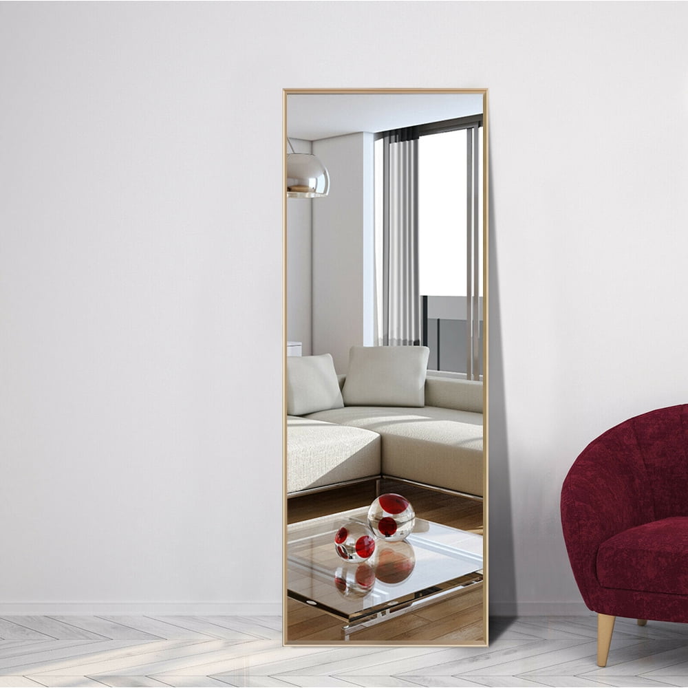 65"x22" Rectangular Full Length Floor Mirror with Stand Pure Gold