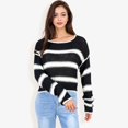 thumbnail image 3 of Women's Long Sleeve Striped Sweater With Crew Neck, Cropped Fit- Small, Black, 3 of 6
