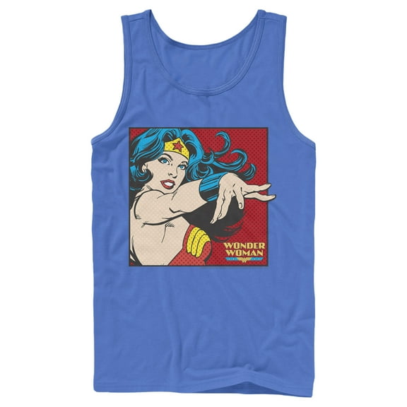 Men's Justice League Retro Pop Art Portrait Tank Top Royal Blue Large