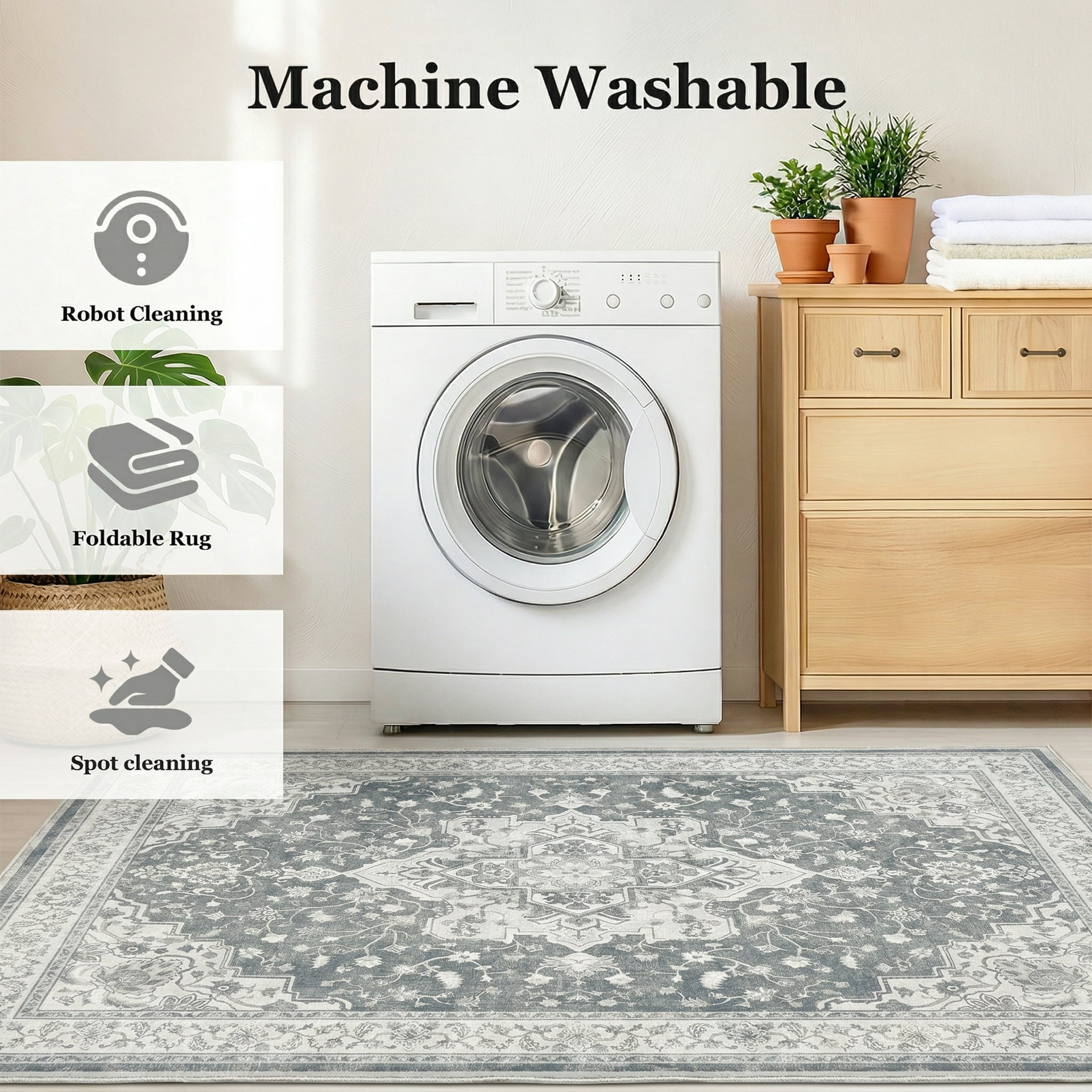 CHITOOMA 8'x10' Area Rugs for Living Room, Soft Vintage Rugs for Bedroom Office Machine Washable Rugs for Dining Room Distressed Non-Slip Carpet