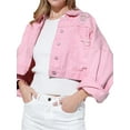thumbnail image 4 of Kmbangi Women Jacket with Rhinestone Tassel Casual Button down Ripped Denim Crop Jean Jacket Spring Fall Outwear, 4 of 8