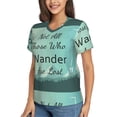 thumbnail image 2 of Xecao Not All Those Who Wander Are Lost1 for Women's V-Neck T-Shirts-Elegant Half-Sleeve Tops Perfect for Summer-Small, 2 of 5