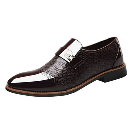 

Mackneog Cl ical Style Shoes For Men Slip On PU Low Rubber Sole Block Heel Work Gift on Clearance