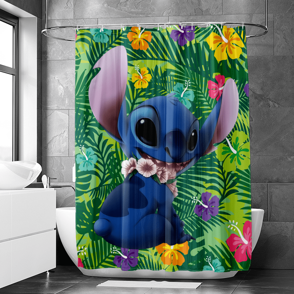 Lilo & Stitch Waterproof Fabric Unique Cute Anime Design Shower Curtain