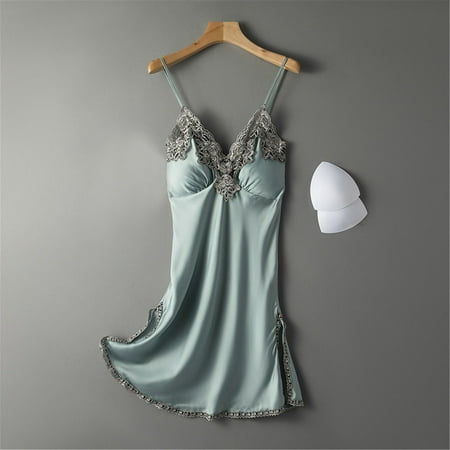 

Pajamas Women s Summer Thin Silk Suspender Nightgown Two Piece Suit Size XXL