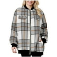 thumbnail image 2 of Winter Fleece Jackets for Women Casual Women's Checkered Striped Fabric Medium Long Sleeved Pocket Zipper Jacket, Size S-2XL, 2 of 5