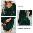 thumbnail image 4 of Sarapandan Women Wrap V Neck Long Sleeve Velvet Dress Split Hem Glitter Fashion Elegant for Party Club Holiday Dark Green XL, 4 of 5