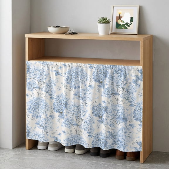 Blue Floral Cabinet Curtain 35"Wx35"L,Dustproof Under Sink Skirt with Self Adhesive Tape,Garden Petals Flower Botanical Tree Branch Cabinet Curtain Cover for Kitchen Sink,Bathroom Vanity,Laundry Room