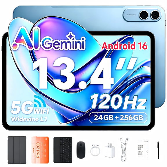 Blackview OSCAL 2026 13.4" AI Tablet, Android 16, 24GB RAM 256GB ROM, 1TB Expand, T7280 Octa-Core CPU, 8 16MP Camera, 8300mAh, 5G Wifi, Gemini Al Tablet with Keyboard & Mouse, Blue