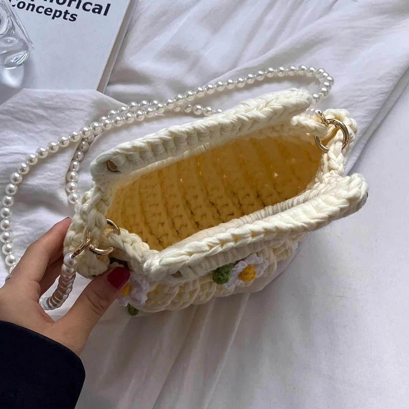 Handmade Woven Bag Crochet Handbag Hand Knitted Hand Bag Homemade DIY Material Bag Walmart