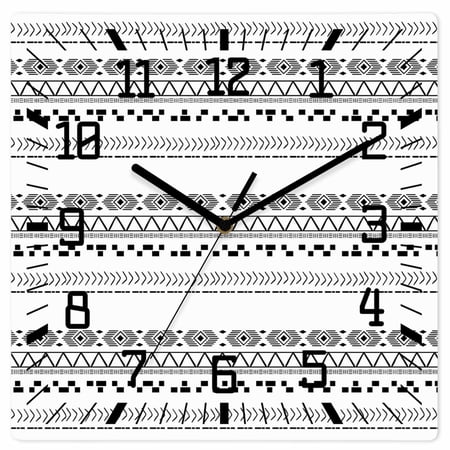 Boho Geometric Wooden Wall Clock Silent Non Ticking, Black White Modern Abstract Art Aesthetics Square Wall Clocks Battery Operated, Decor Clock for Home Office, Living Room, Kitchen, 10 Inch