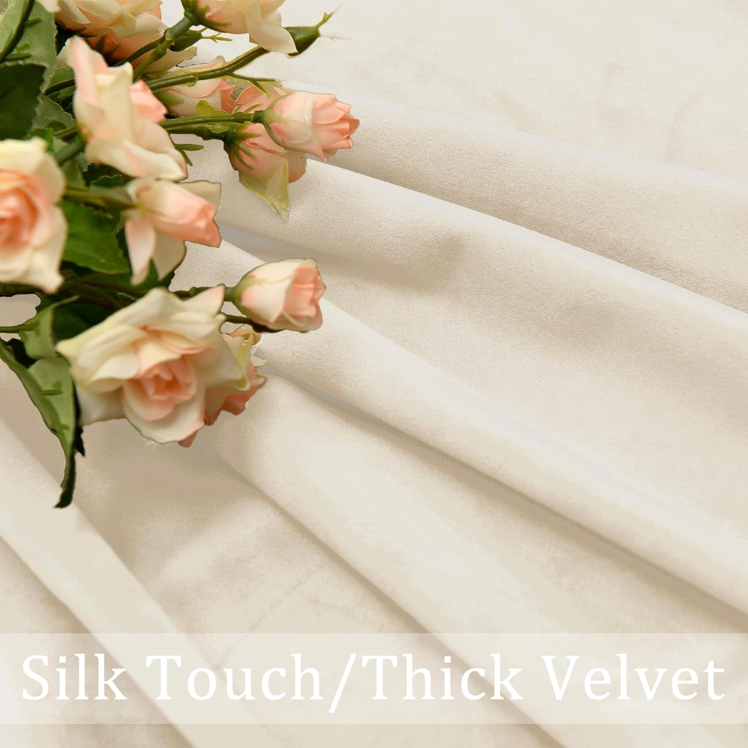 Hiasan Luxury Cream Velvet Curtain with Tiebacks-Blackout Curtains for Bedroom/Living Room, Rod Pocket, 52" x 84", Set of 2