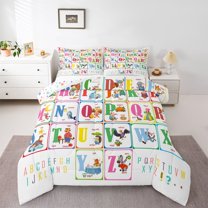 Homewish Colorful Personalized Initial Letter 3-Piece Full Size Comforter Sets for Kids,Kawaii Animal Bedding Comforter Set,Geometric Plaid Lightweight Bedding Sets,Lightweight Room Decor,Reversible