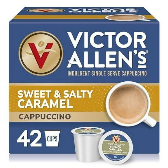 Victor Allen's Coffee Sweet and Salty Caramel Flavored Cappuccino Mix, 42 Count, Single Serve K-Cup Pods for Keurig K-Cup Brewers Brewers