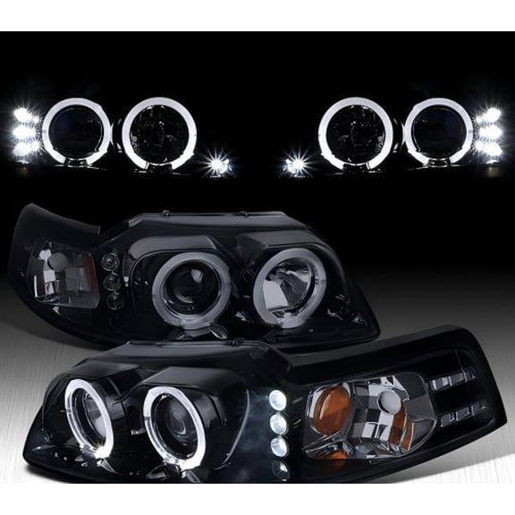 Black/Smoke Fit 1999-2004 Ford Mustang GT LED Halo Projector Headlights Lamps