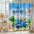 thumbnail image 6 of Easter Shower Curtain Spring Floral Bunny Bathroom Curtain Set Rabbit Easter Eggs Truck Happy Easter Bath Decor Waterproof Fabric Washable Curtain with 12 Hooks (Blue, 72x72 inch, Truck), 6 of 6