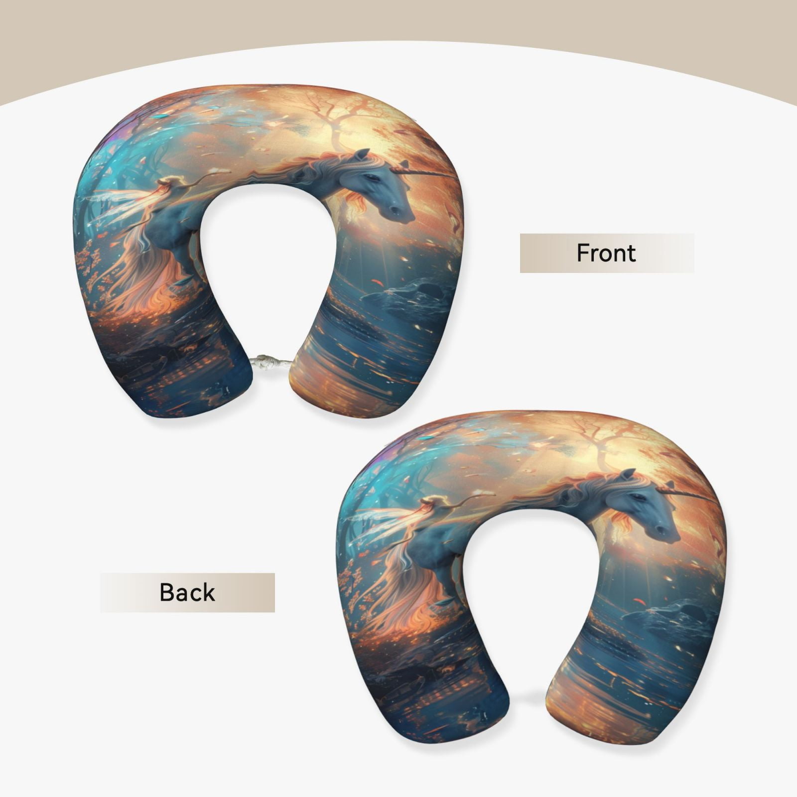 Xecao Forest Lake White Horse Print Memory Foam Cervical Neck Pillow Versatile U-Shaped Pillows for Home,Office,Camping,Travelling,Soft Washable Cover