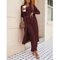 thumbnail image 4 of Oudiya Women's 3 Piece Knit Lounge Set Pajama Long Sleeve Cardigan Sleeveless Top Pants Sweatsuit S-XXL, 4 of 5