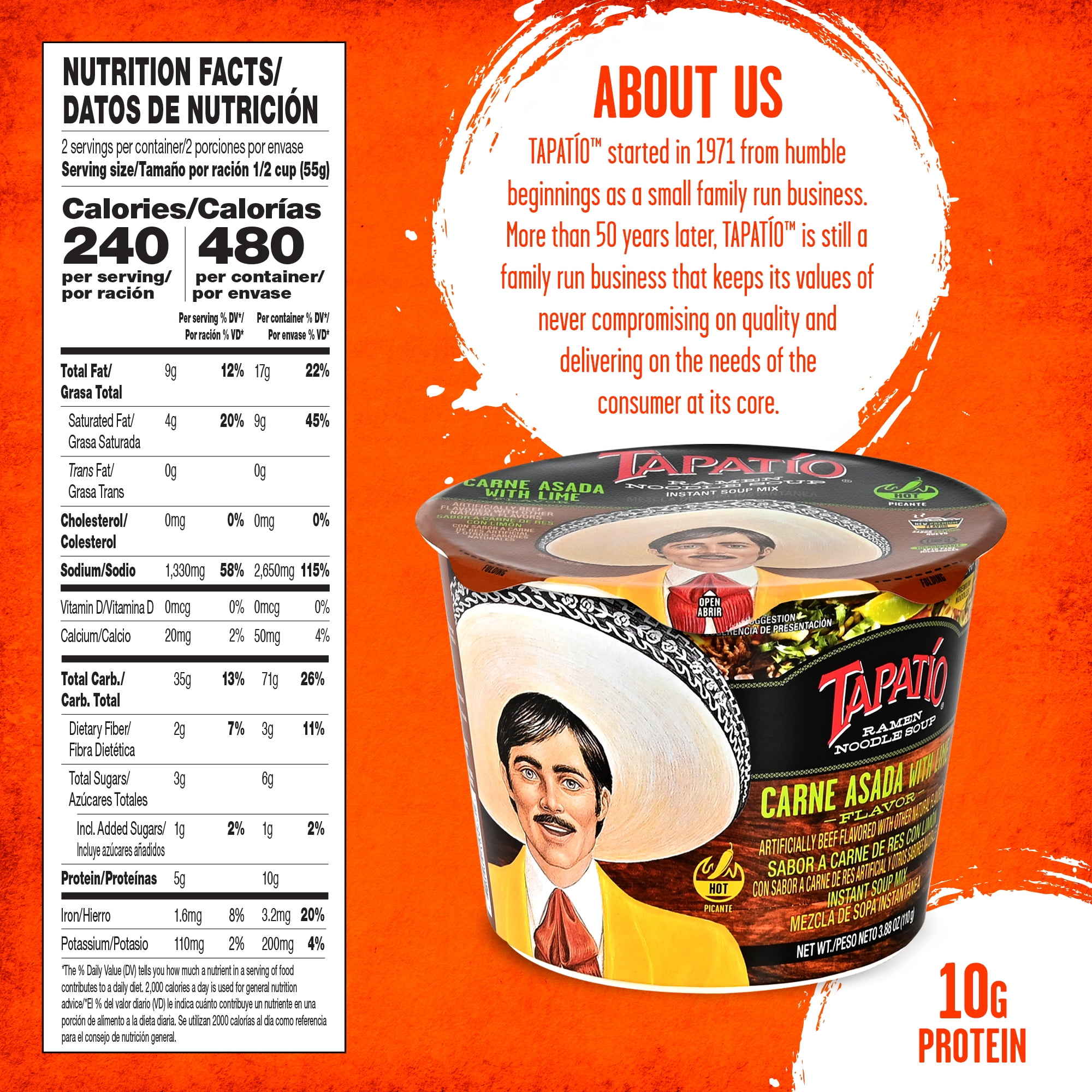 (6 pack) Tapatio Spicy Carne Asada Flavor Ramen Bowl, 3.8oz