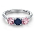 thumbnail image 3 of Gem Stone King 925 Sterling Silver Blue Sapphire and Pink Lab Grown Diamond Engagement Ring for Women | 1.60 Cttw | Round 5MM | Gemstone September Birthstone | Size 8, 3 of 6