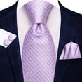 thumbnail image 3 of Hi-Tie Light Purple Mens Necktie Silk Tie with Pocket Square Cufflinks Set for Formal Business Party Prom Male, 3 of 3