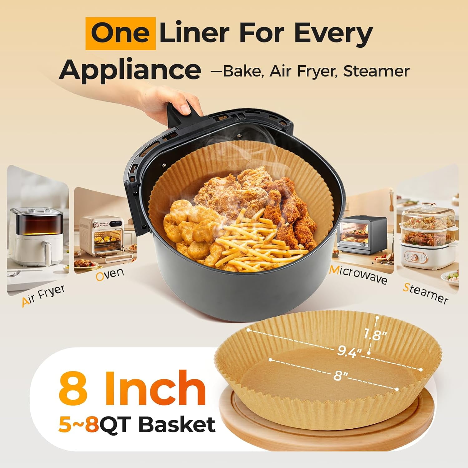 Air Fryer Liners for Ninja, 205 PCS Heavy-Duty Disposable Air Fryer Liners, 8" Round Airfryer Paper Liners for 5-8 QT Basket, Oil-Proof & Non-Stick Parchment Paper for Baking, Microwave, Oven, Pans