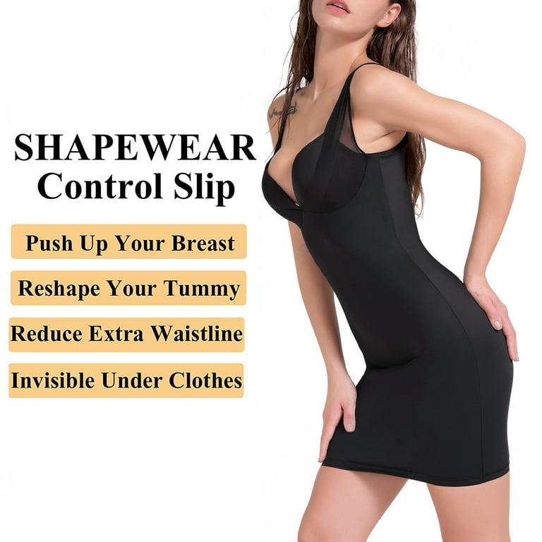 Women's Shapewear Slips for Under Dresses Tummy Control Dress Slips Body  Shaper Full Slip Seamless Spaghetti Strap Cami Dress