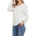 thumbnail image 4 of INSPIRE CHIC V Neck Sweater for Women's Casual Long Sleeve Lightweight Pullover Soft Knitted Tops XS Beige, 4 of 6