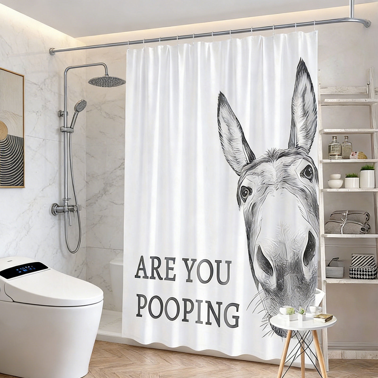 Donkey Shower Curtain Funny Animal Bathroom Decor Waterproof Polyester Fabric Vivid Print Durable Grommets Standard Size Easy Install Humorous Gift Adults Apartment Home Restroom Decoration(35*70in)