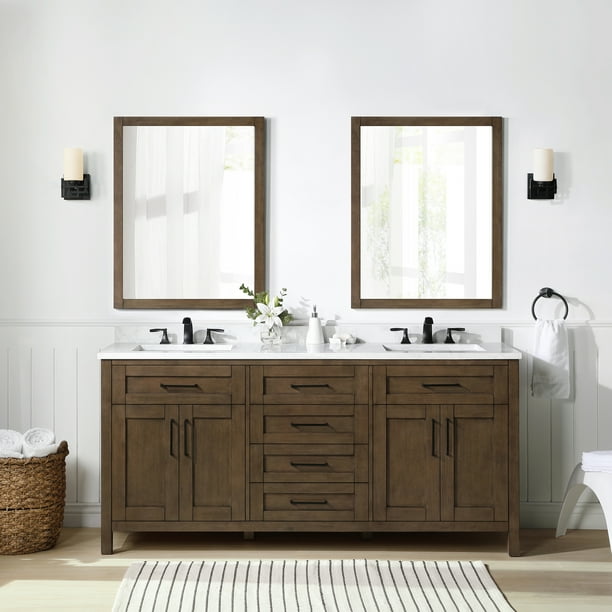 Ove Decors Tahoe 72 in. Almond Latte Bathroom Vanity with 2 Mirrors