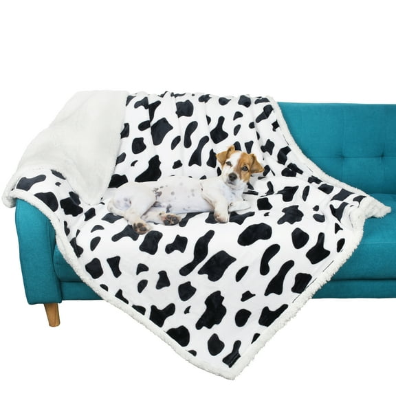 Kritter Planet Cow Print Dog Throw Blanket, Super Soft Fluffy Sherpa Fleece Dog Couch Blankets and Throws for Large, Medium and Small Dogs and Cats, 60'' x 50''