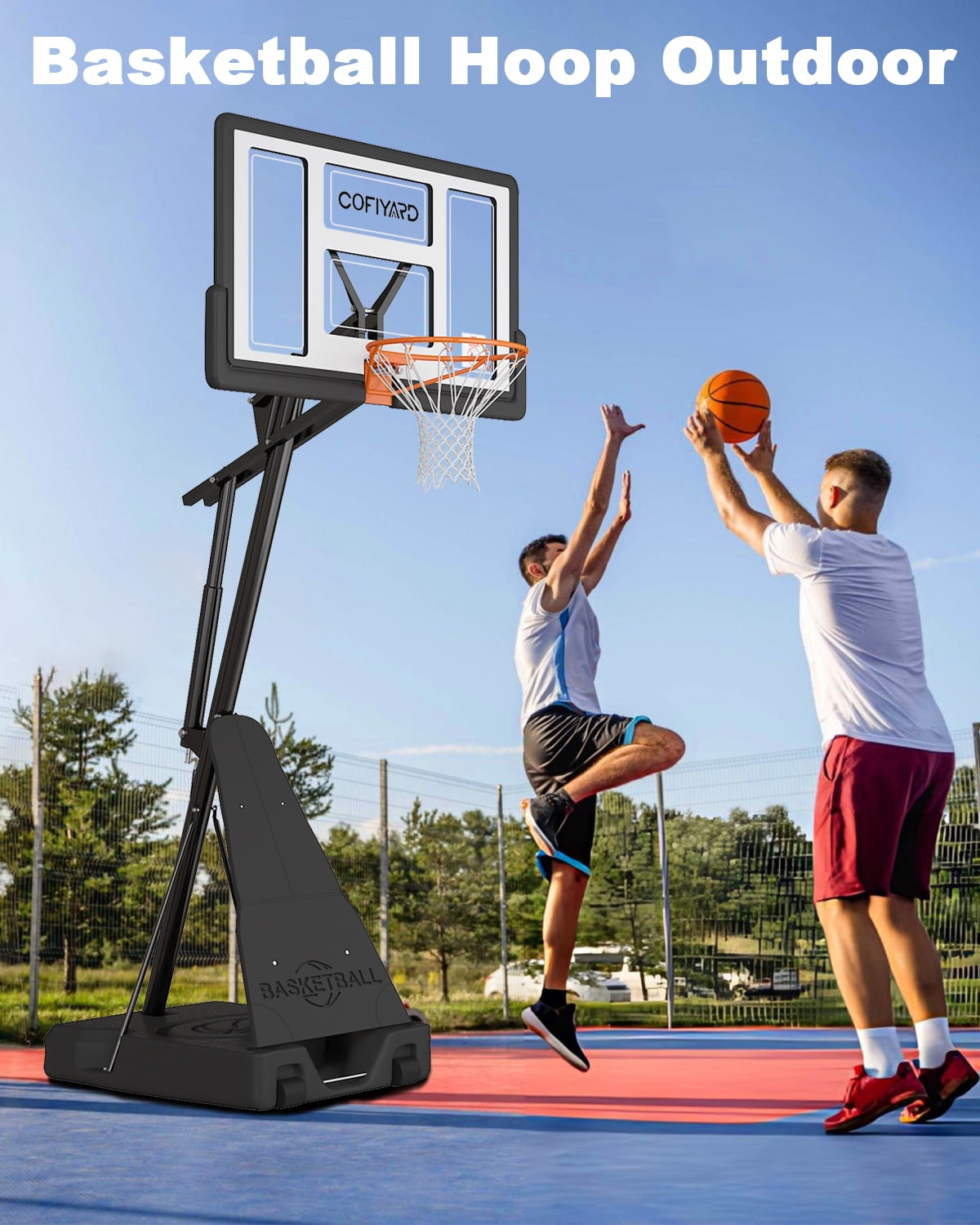 Cofiyard Portable Basketball Hoop, 44" Shatter-Proof Polycarbonate Backboard, 5.25-10FT Height Adjustable with Portable Wheels for Youth and Adults