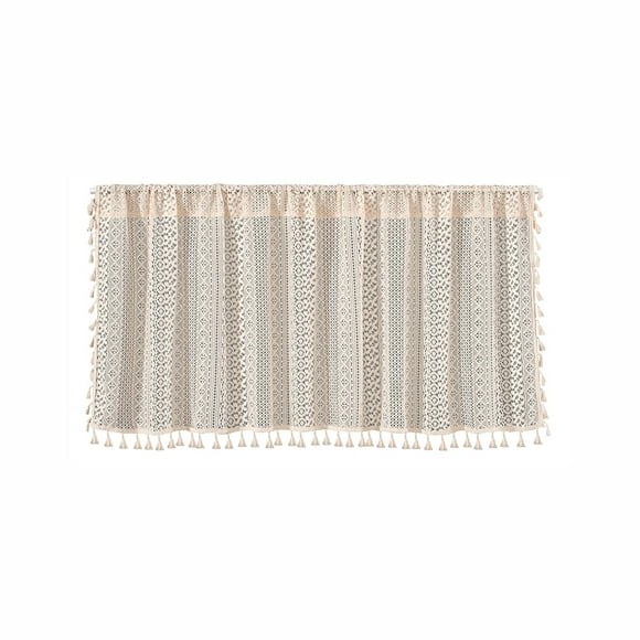 Short pane curtain opaque bistro curtain boho curtain cotton linen short curtains with tassels for kitchen living room bedroom,1 piece, W150xH90cm