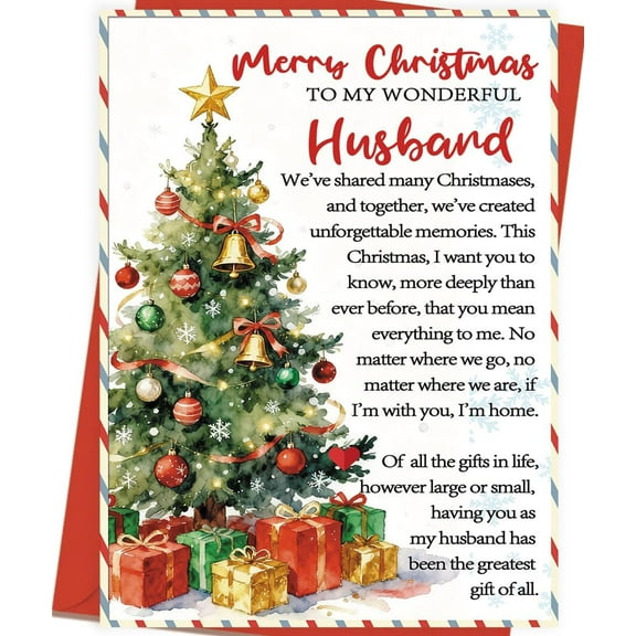 Merry Christmas Card for Husband – Heartfelt Message with Beautiful Christmas Tree Design – Perfect Holiday Greeting for Spouse