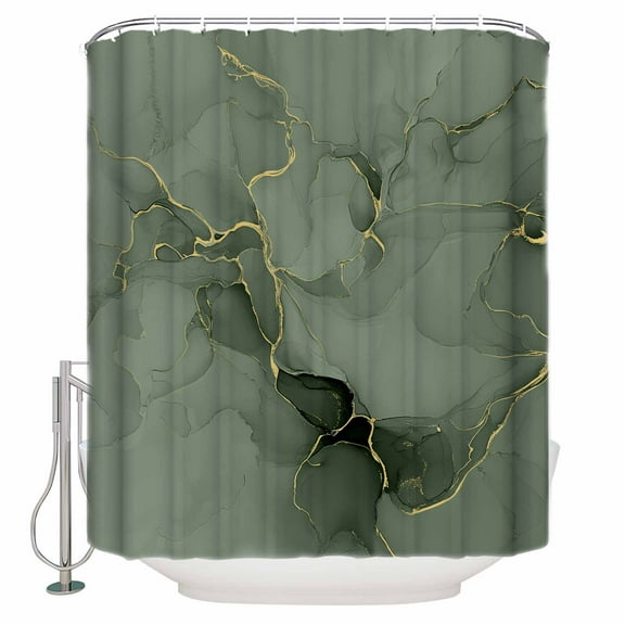 Small Stall Shower Curtain 36x78 Inch Narrow Half Size Sage Green Marble Bath Curtains Bathroom Decor Modern Abstract Art Ink Painting Waterproof Fabric Shower Curtain Set with Hooks 36 Inch
