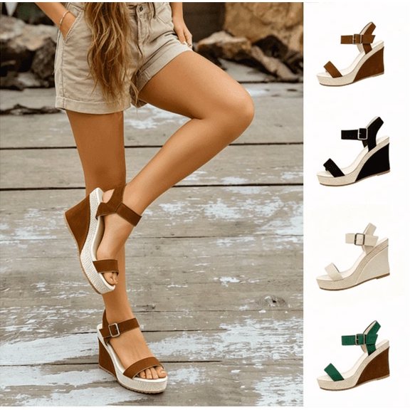 Women's Wedge Platform Sandals Dressy Casual Comfortable Summer Height Increasing Open Toe Ankle Strap Buckle Women Sandal Brown 9.5(43)