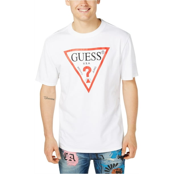 GUESS - GUESS Mens Triangle Logo Graphic T-Shirt, White, X-Large ...