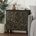 thumbnail image 5 of COZAYH 2 Door Farmhouse Storage Cabinet with Embossed Distressed Flower Motif, Vintage Side Table for Living Room, Bedroom, Boho, Black, 5 of 8