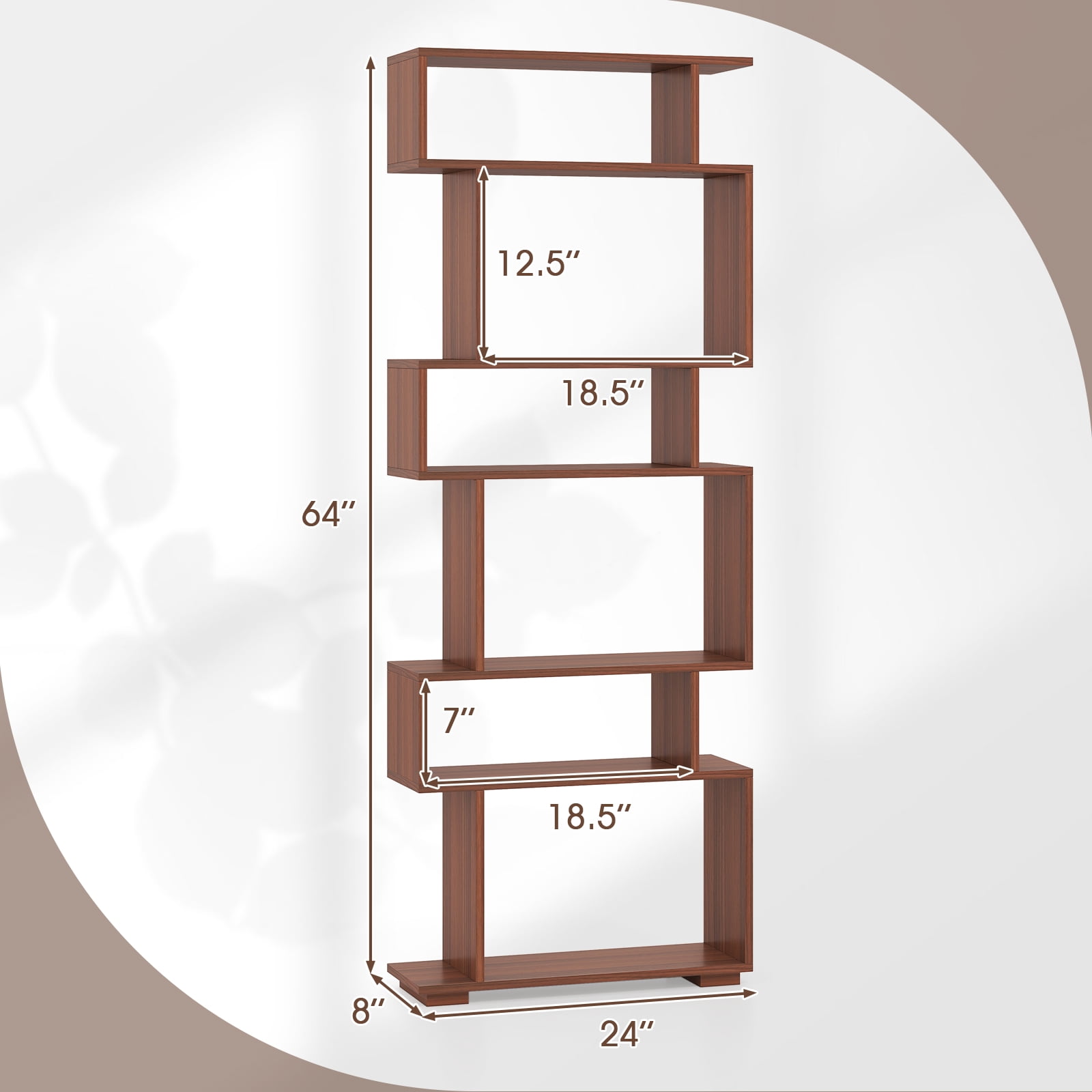 Costway 6-tier Storage Bookshelf S-shaped Geometric Bookcase with Anti-toppling Kits Orange