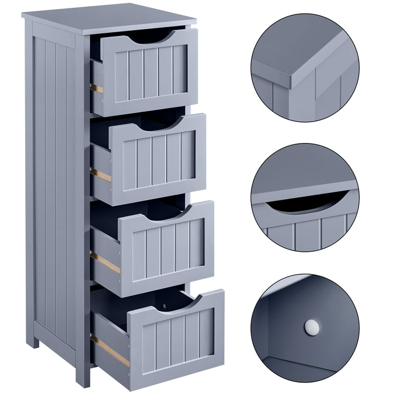 7 Compartment Vintage Gray Wood Vanity Organizer Rack w/ 4 Storage Drawers