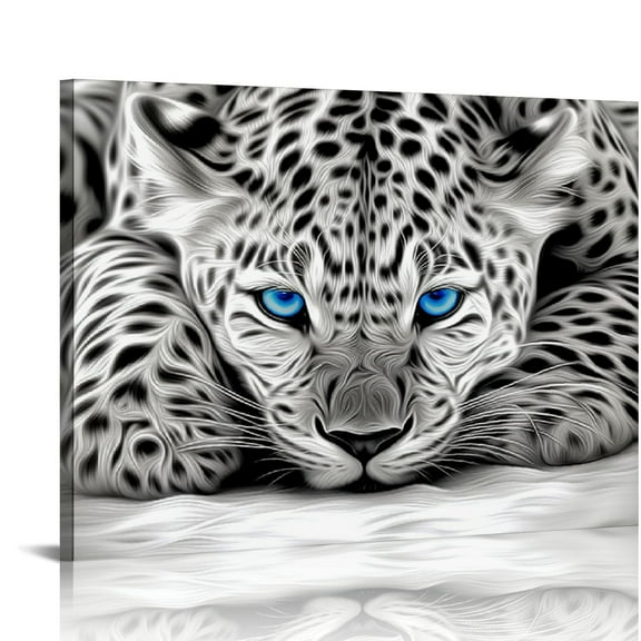 EastSmooth  Cheetah Blue Eyes Leopard Animal Black and White Abstract Poster Canvas Print Wall Art Paintings Poster Pictures For Living Room Home Decor